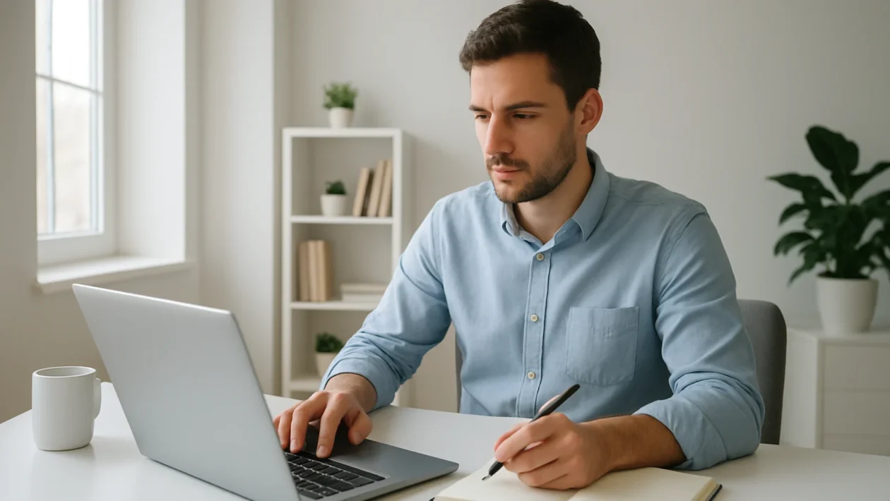 Osoba fokusirano radi za stolom u mirnom okruženju tijekom dana