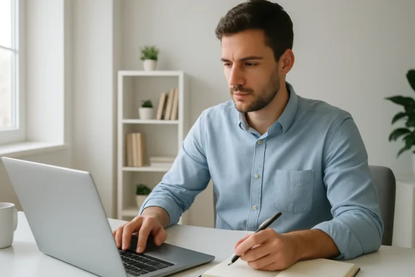 Osoba fokusirano radi za stolom u mirnom okruženju tijekom dana