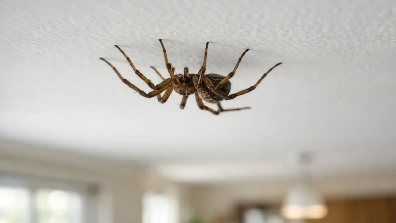 Pauk koji hoda po stropu i prkosi gravitaciji u unutarnjem prostoru