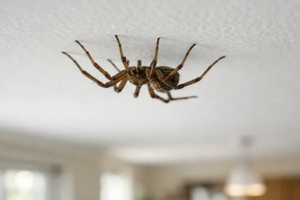 Pauk koji hoda po stropu i prkosi gravitaciji u unutarnjem prostoru