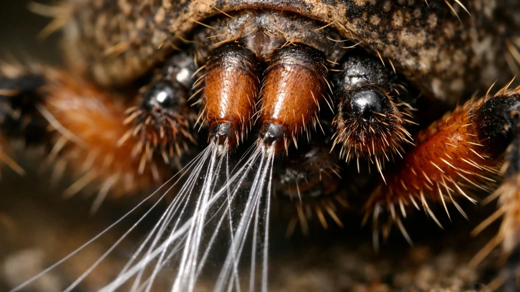 Detaljan prikaz žlijezda i pređnih bradavica pauka koje proizvode svilu
