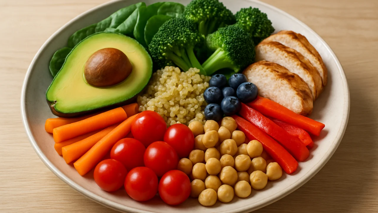 Raznoliki obrok s različitim bojama hrane kao osnova pravilne i uravnotežene prehrane