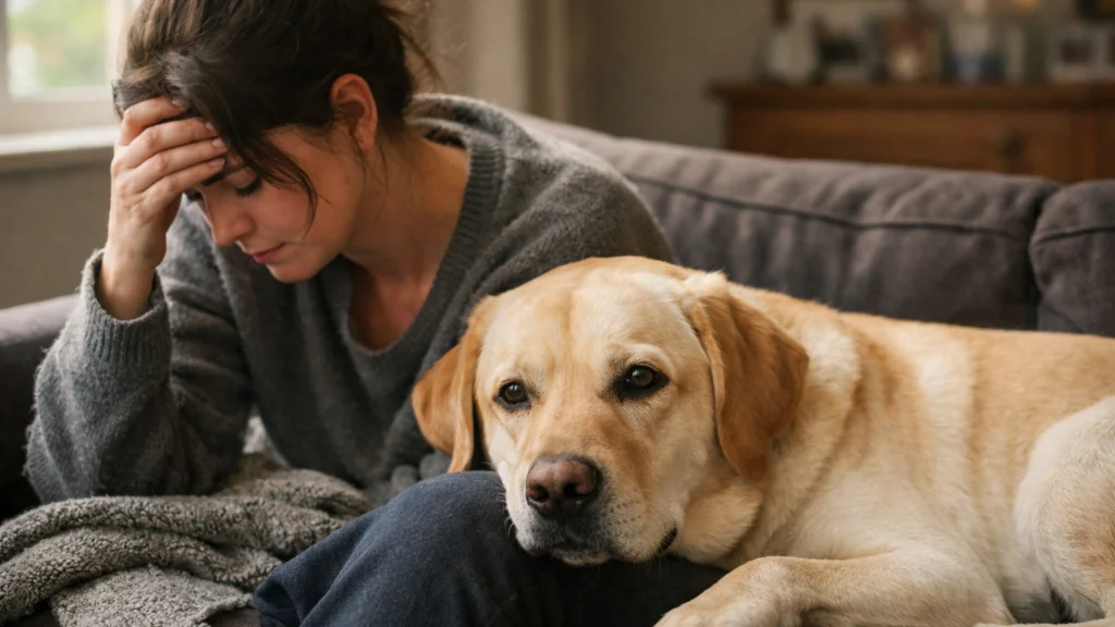 Labrador pas leži uz vlasnicu i pruža emocionalnu utjehu u teškim trenucima