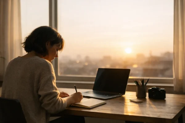 Kreativna rutina u jutarnjem miru – fokusirani radni prostor