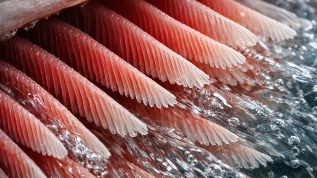 Detaljan prikaz škrga ribe i izmjene kisika pod vodom