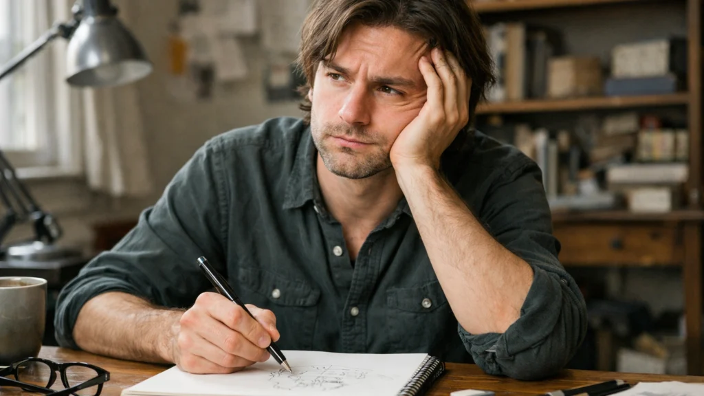 Kreativna osoba suočena s umjetničkim blokom i nedostatkom inspiracije