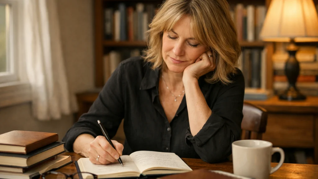 Spisateljica u tišini radnog prostora tijekom kreativne blokade