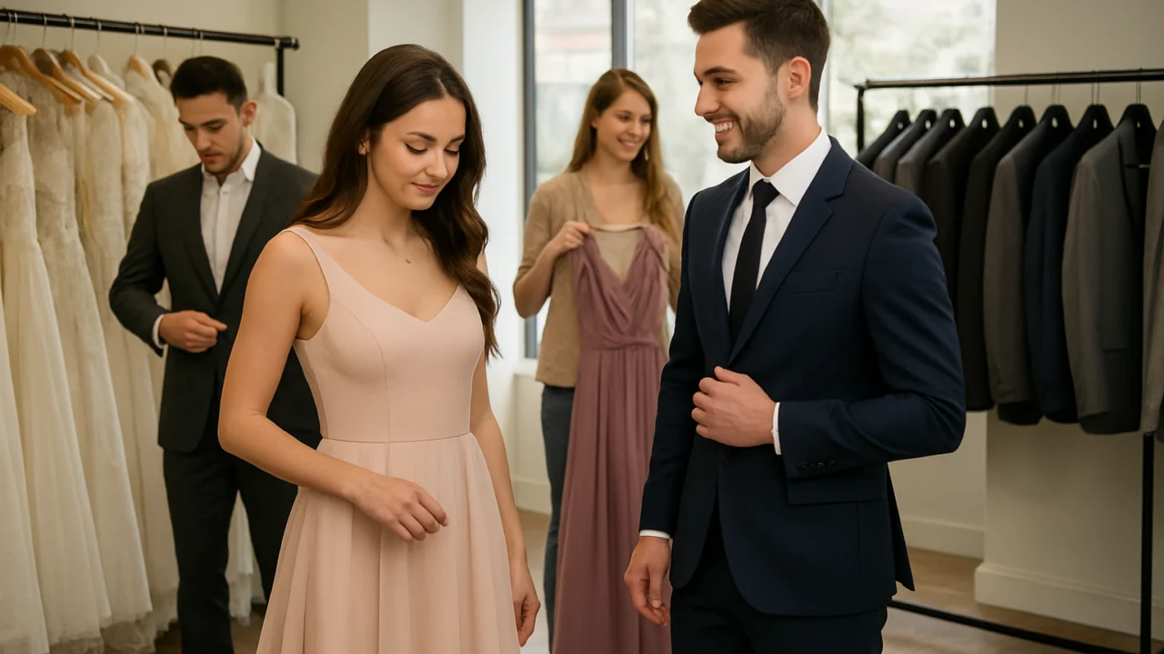 Kupovina odjeće za vjenčanje u butiku ilustrira potrošačke navike i budžete gostiju