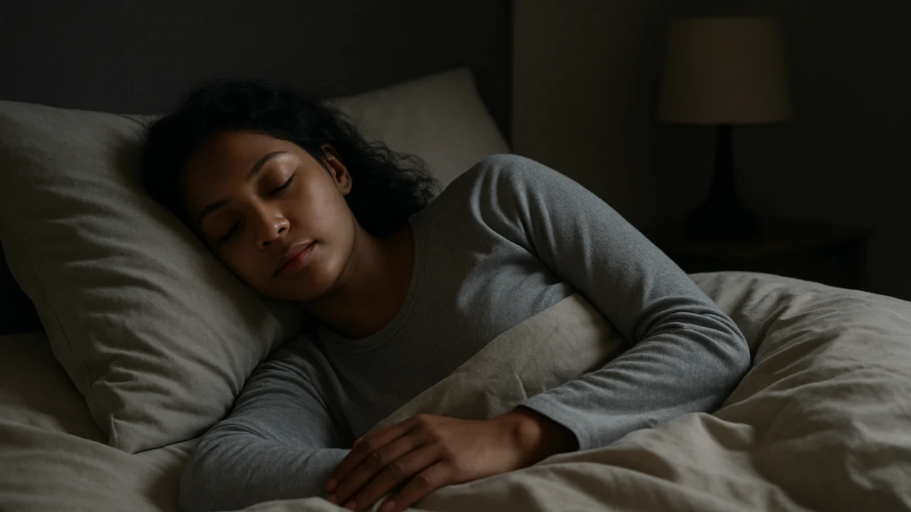 Mirno spavanje u tamnoj spavaćoj sobi koje prikazuje kvalitetan san