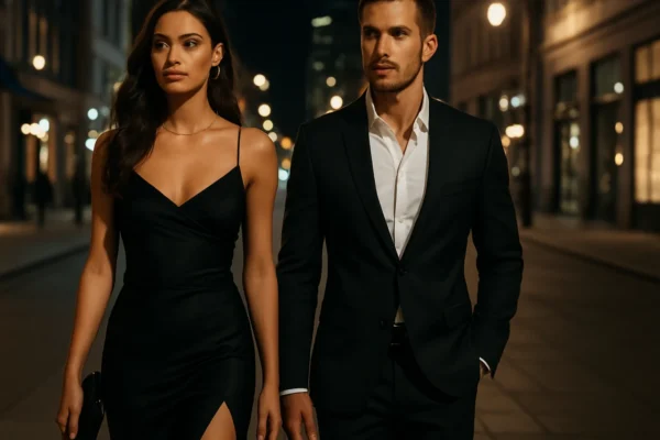 Moderan outfit za večernji izlazak 2024. u urbanom okruženju