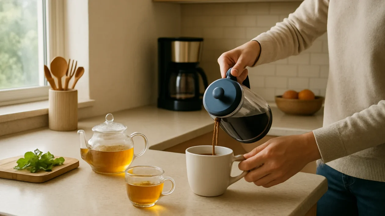 Postupno smanjenje kofeina uz kavu i čaj u mirnom jutarnjem okruženju