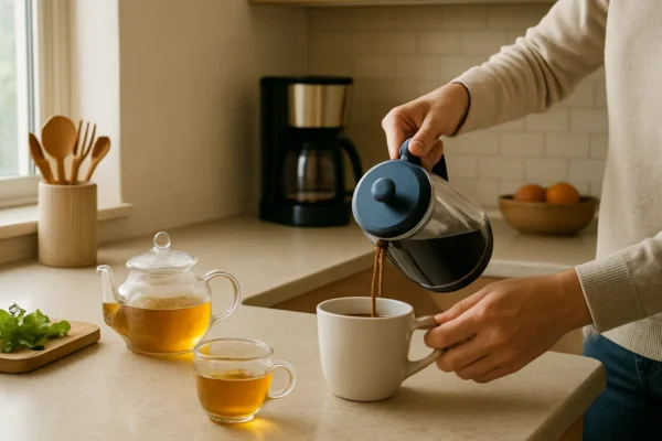 Postupno smanjenje kofeina uz kavu i čaj u mirnom jutarnjem okruženju