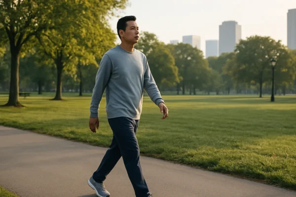 Osoba u jutarnjoj šetnji parkom kao simbol stvaranja navike svakodnevnog kretanja