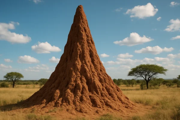 Veliki termitnjak u afričkoj savani koji pokazuje savršenu strukturu i visinu tornjeva