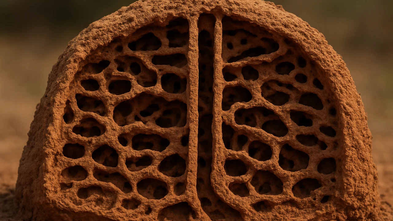 Unutarnja struktura termitnjaka s tunelima i prirodnom ventilacijom