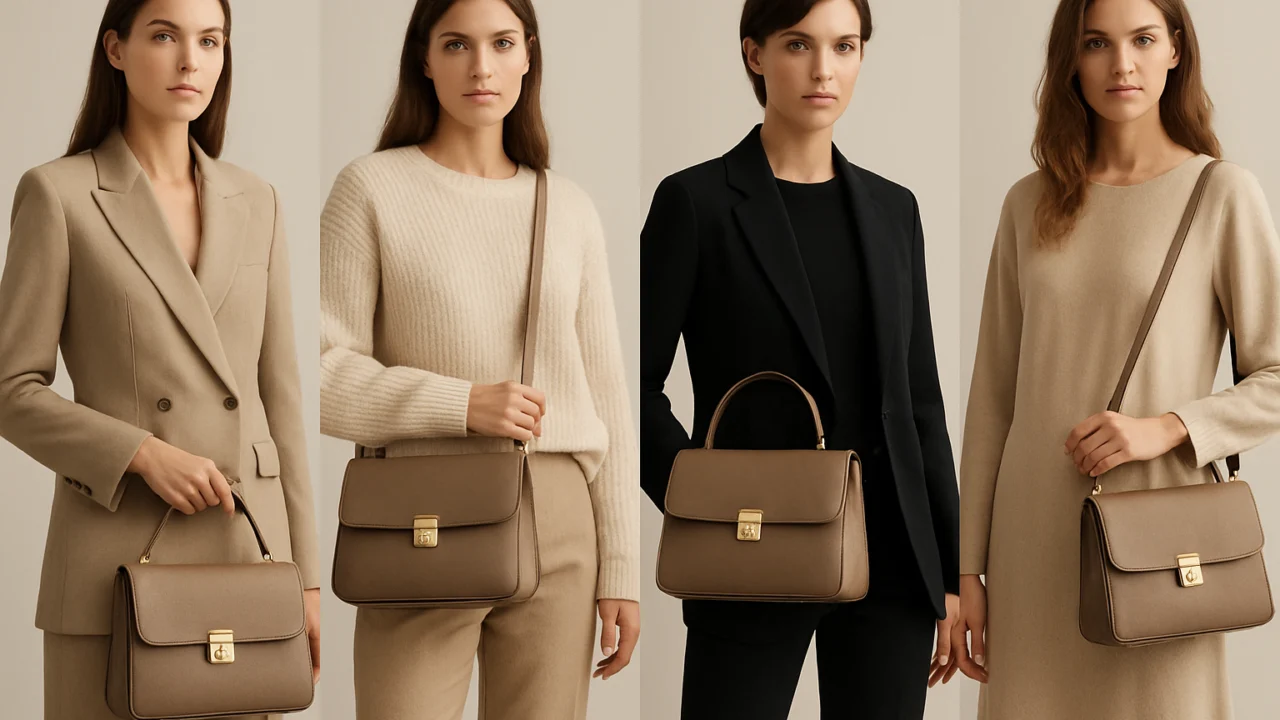 Jedna torba prikazana uz više outfita kako bi se naglasila njezina svestranost