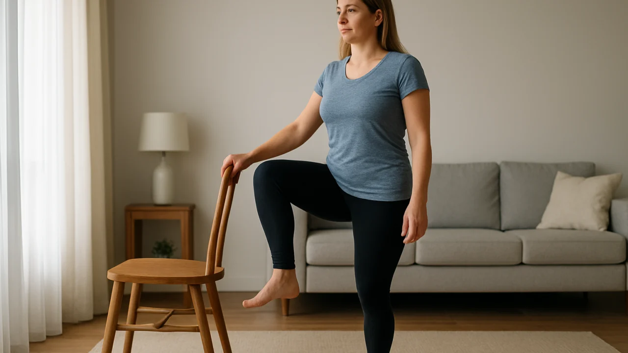 Jednostavna vježba ravnoteže stajanja na jednoj nozi uz potporu