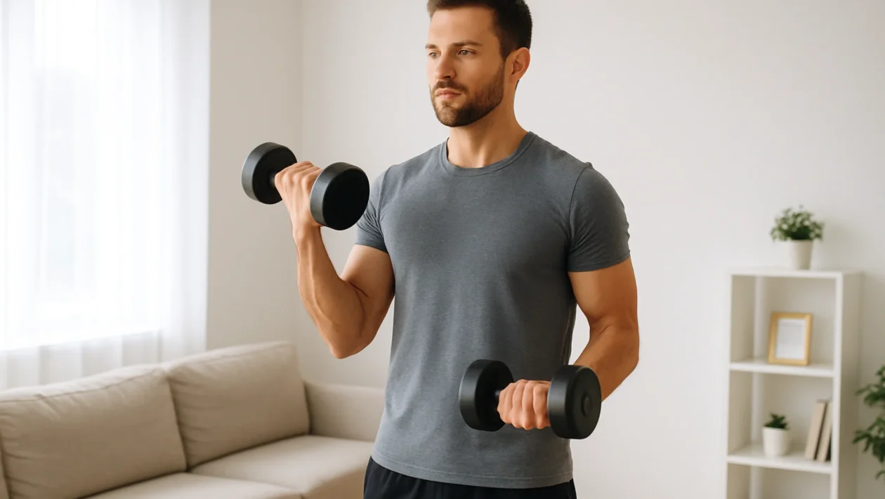 Lagane vježbe za bicepse kod kuće u dnevnom boravku