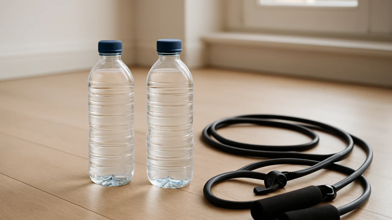 Boce vode i elastične trake za lagane vježbe bicepsa