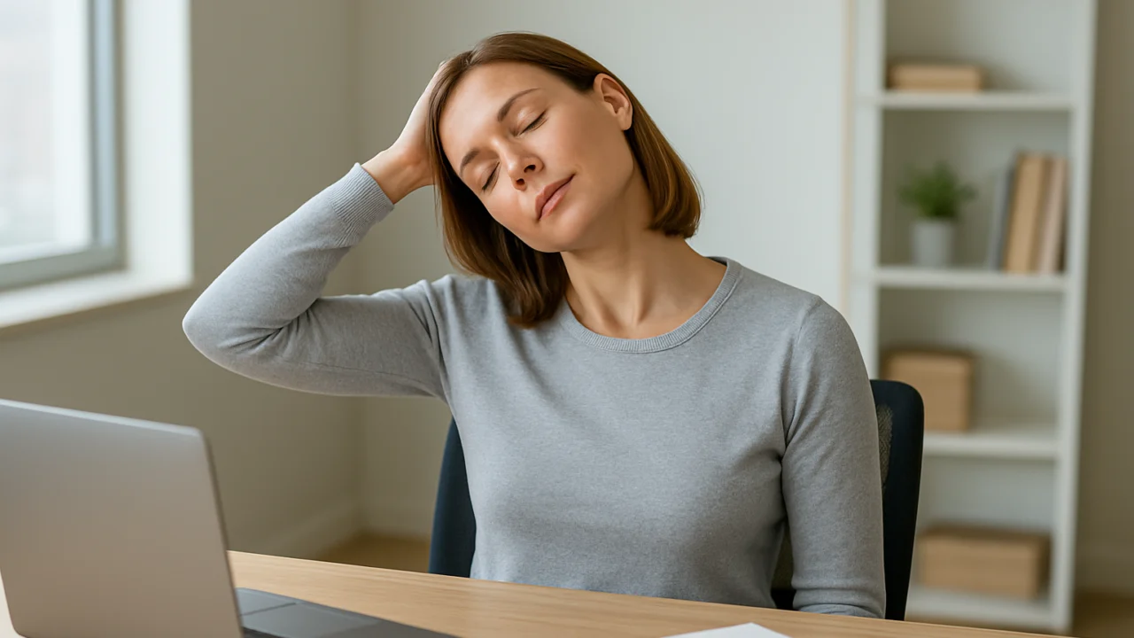 Primjer lagane vježbe istezanja vrata za rad za stolom