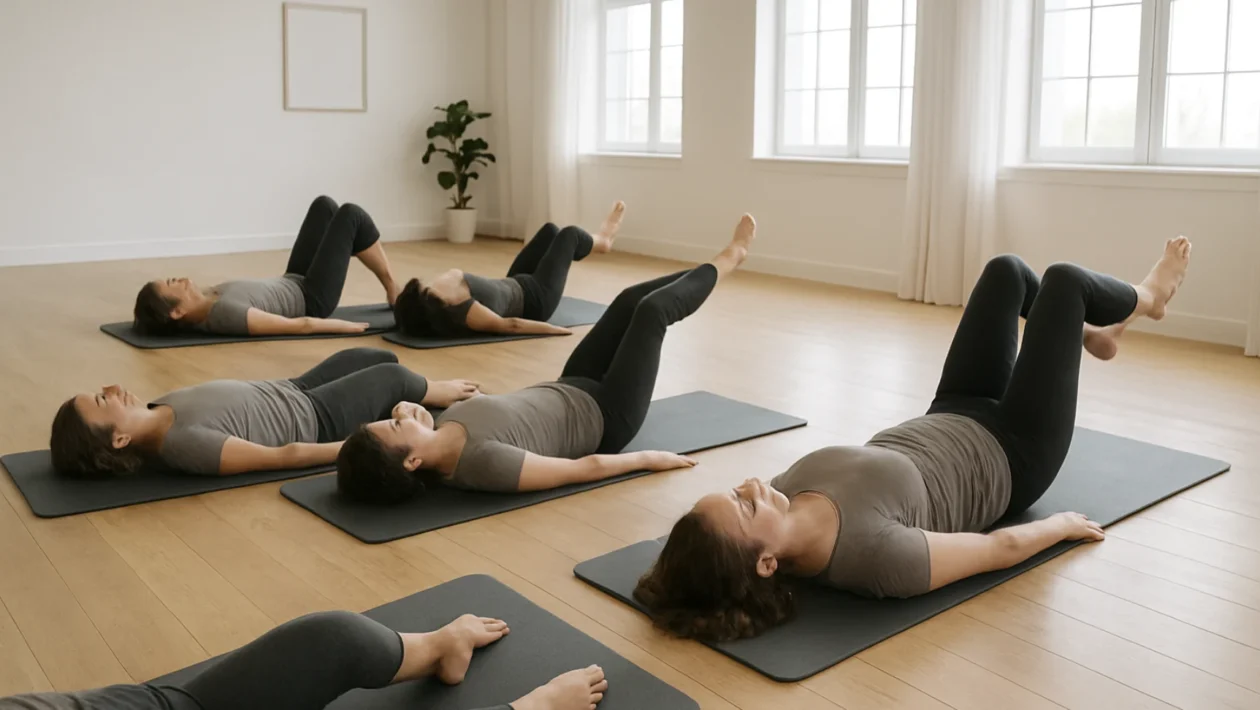 Lagani pilates za početnike u svijetlom studiju s opuštenom atmosferom