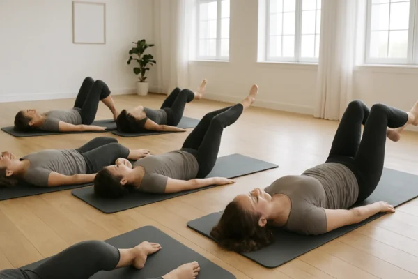 Lagani pilates za početnike u svijetlom studiju s opuštenom atmosferom