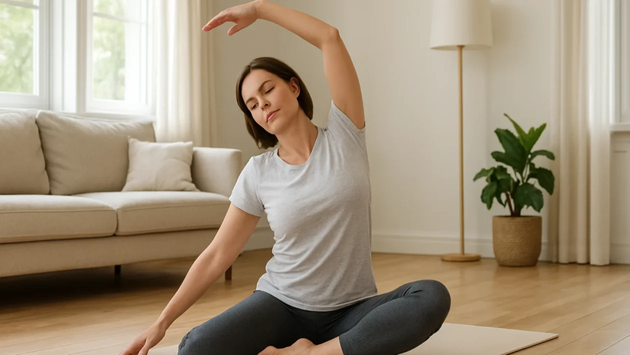 Lagano istezanje kralježnice u ugodnom prostoru kao simbol zdravih leđa