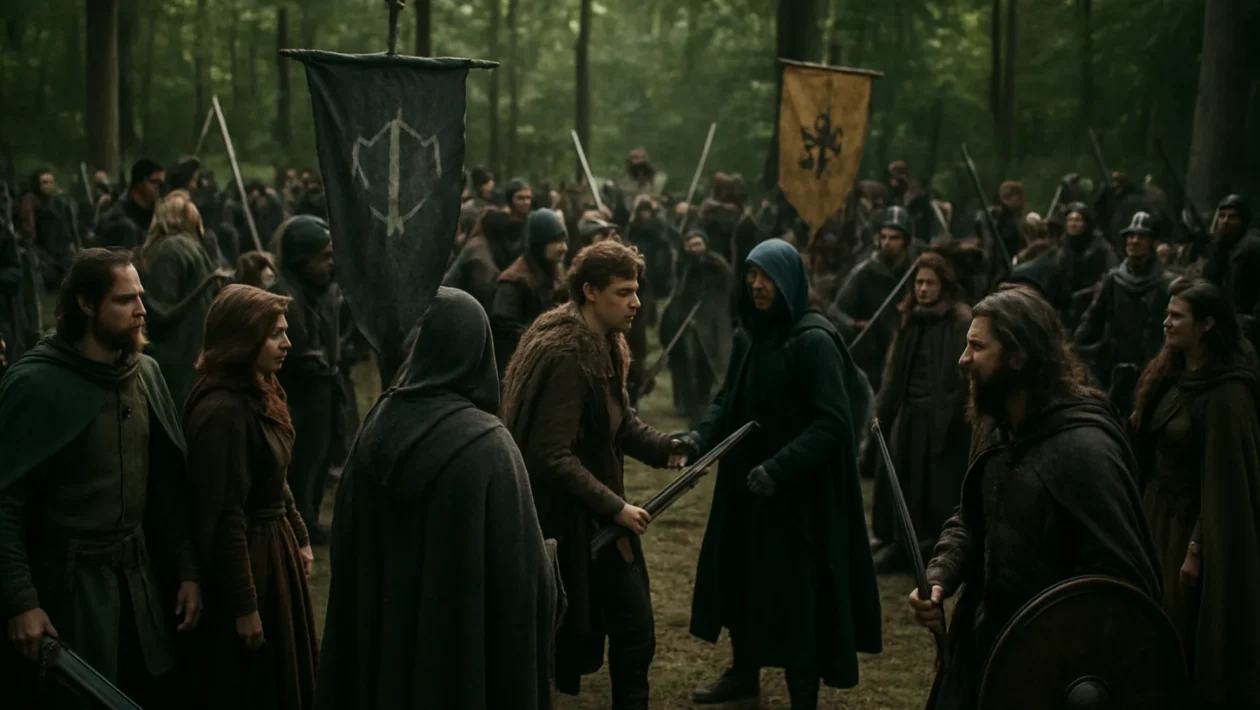 LARP subkultura u šumi, sudionici u kostimima koji zajedno žive svijet mašte