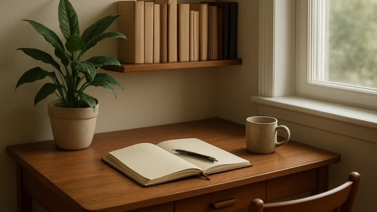 Radni kutak s prirodnim svjetlom kao praktičan korak light academije