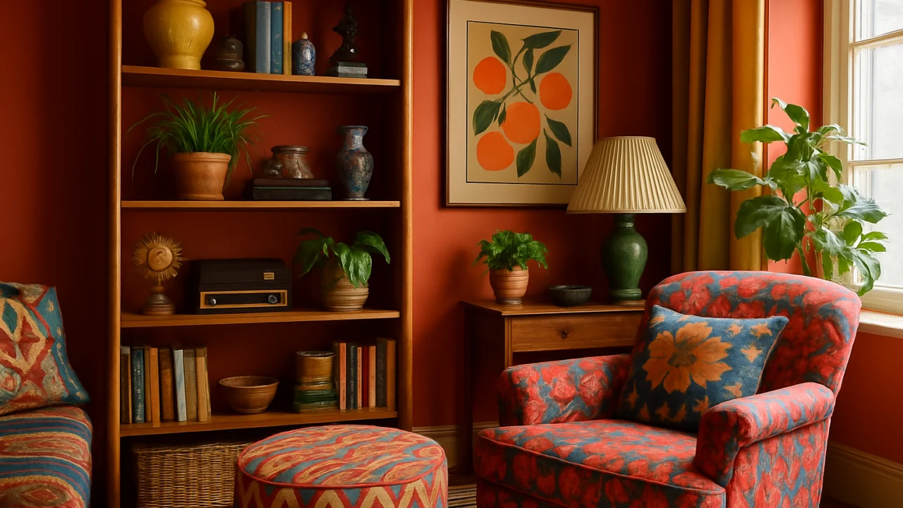 Slojeviti maksimalistički kutak s kombinacijom boja, tekstura i epoha