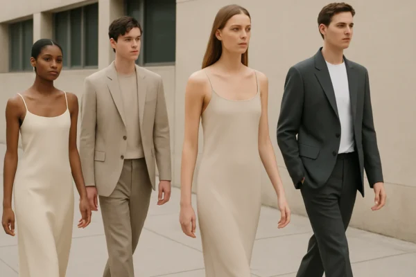 Minimalistička moda devedesetih s jednostavnim siluetama i neutralnim tonovima