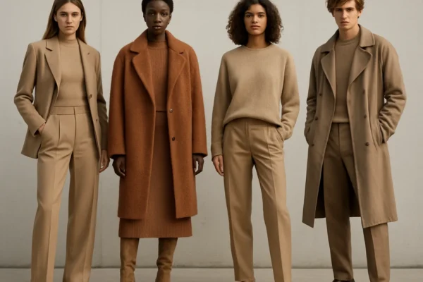 Monokromatske modne kombinacije u različitim nijansama iste boje u profesionalnom editorijalnom okruženju