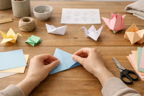 Origami za početnike, mirna atmosfera savijanja papira koja simbolizira strpljenje i fokus