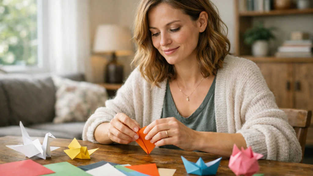 Žena u opuštenom okruženju otkriva origami kao način smanjenja stresa