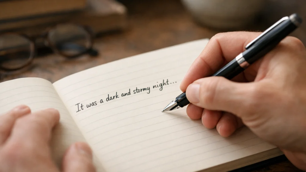 Pisac započinje kratku priču pisanjem prve rečenice