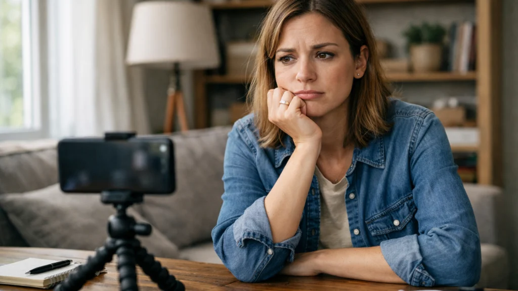 Početnik razmišlja prije prvog video snimanja u kućnom okruženju