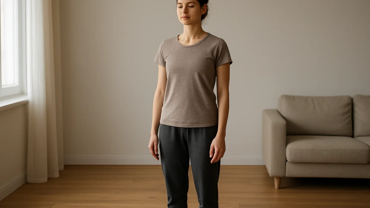 Početnik u jogi izvodi laganu vježbu u kućnom okruženju