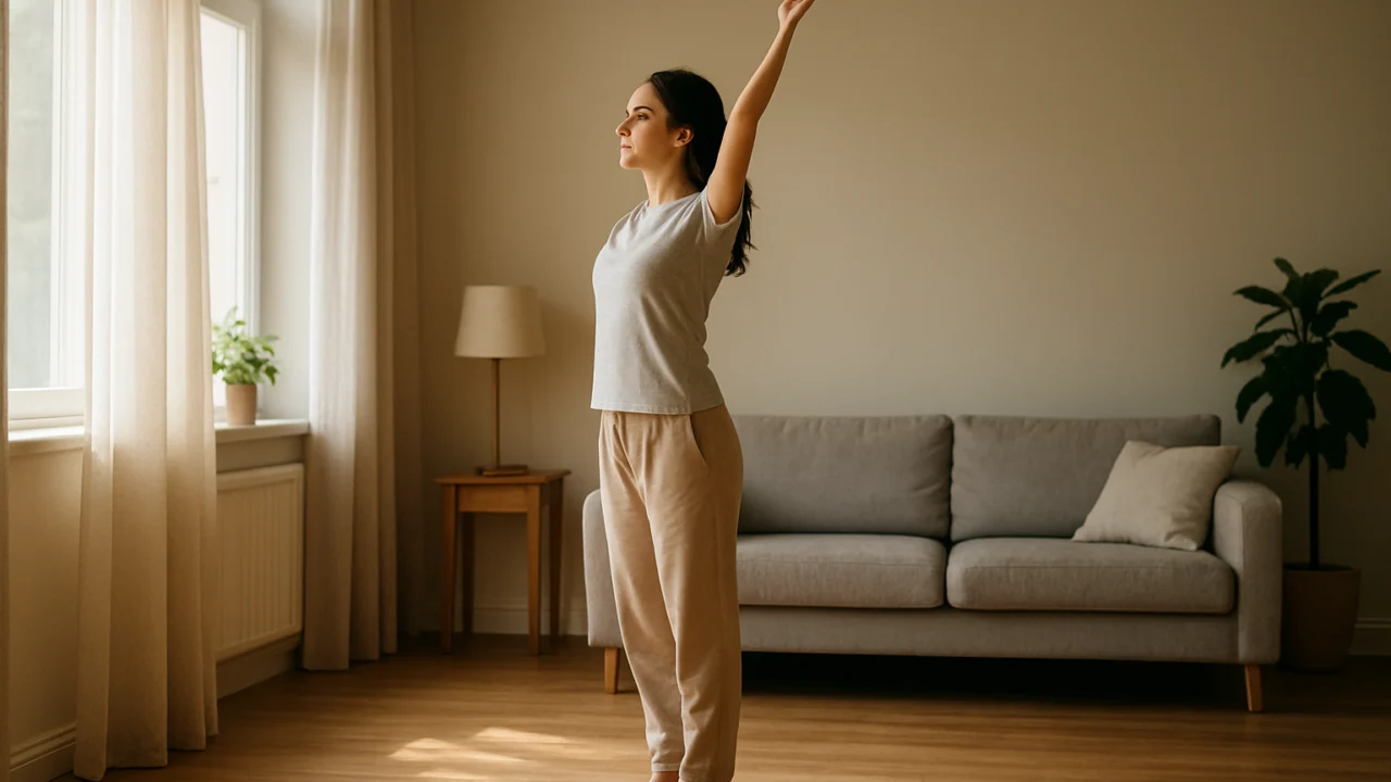 Jutarnje razgibavanje kod kuće uz pojednostavljeni pozdrav suncu