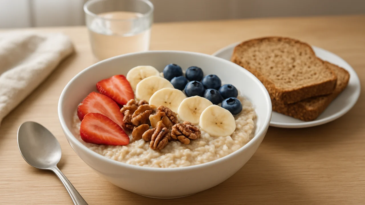 Zdrav doručak s cjelovitim žitaricama poput zobenih pahuljica