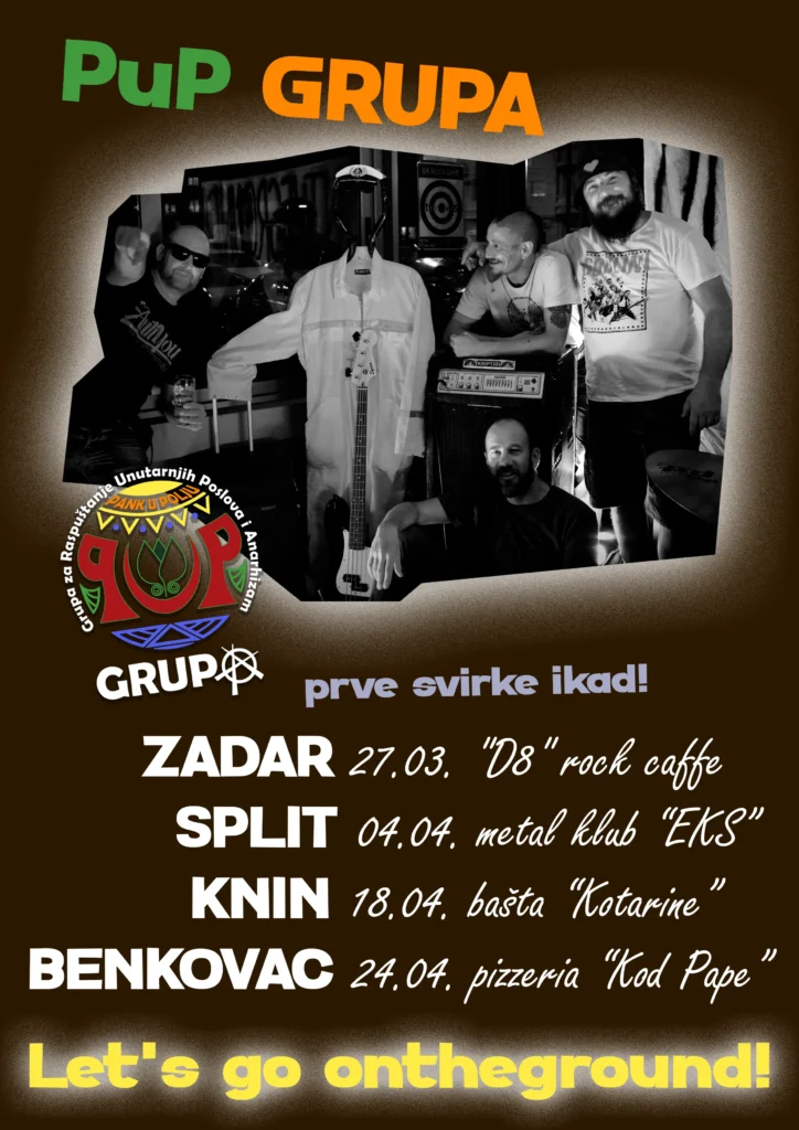 Plavi gradient s naslovom članka „PuP Grupa najavljuje prve nastupe uživo i proljetnu turneju”.