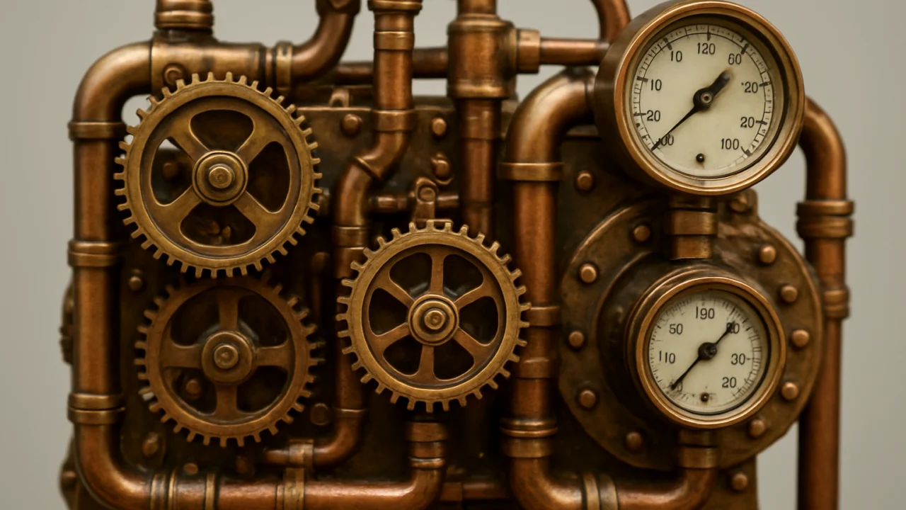 Steampunk estetika s vidljivim zupčanicima i analognim mehanizmima