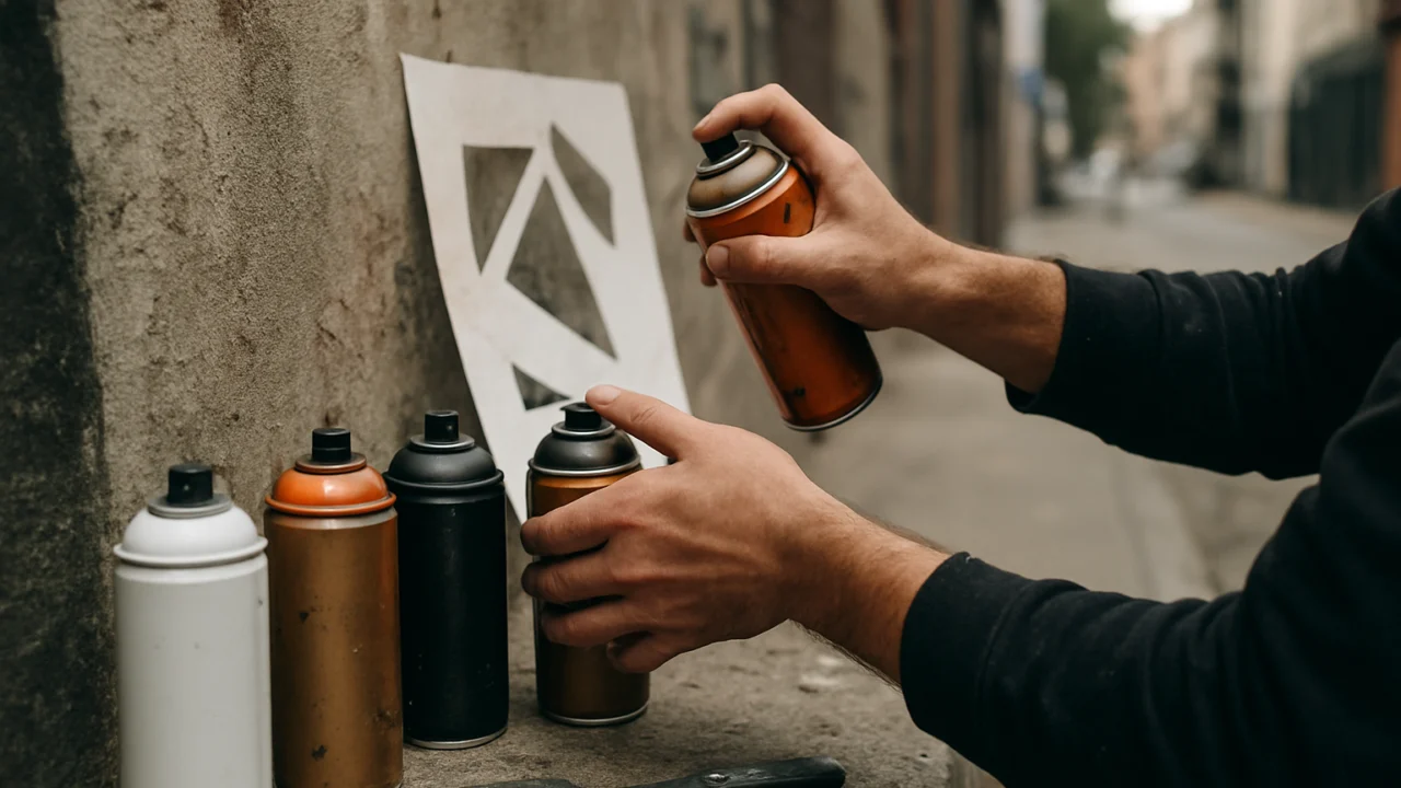 Street art umjetnik u procesu stvaranja murala u urbanom okruženju