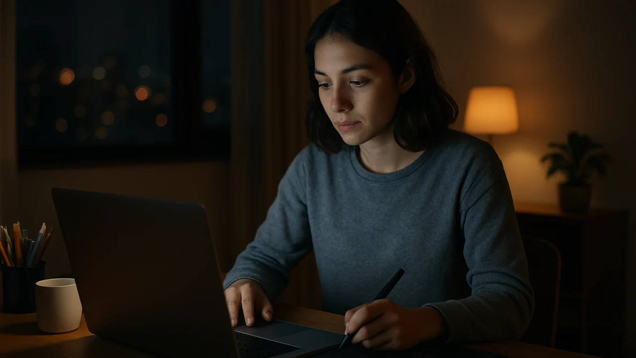 Mladi grafički dizajner radi noću uz inspiraciju synthwave glazbe u Zagrebu