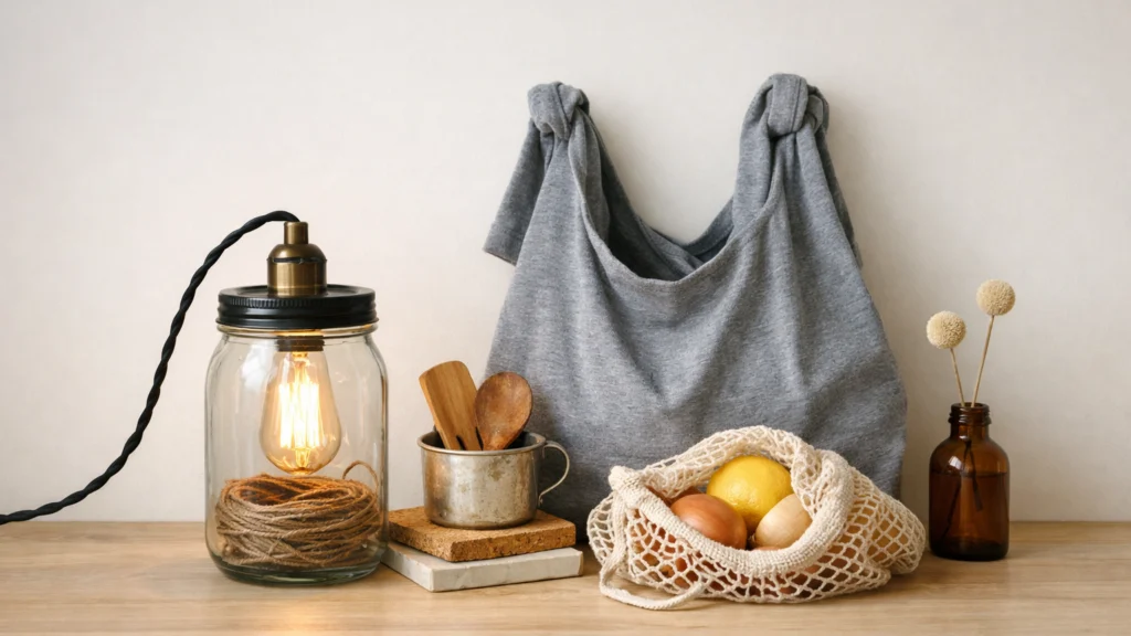 Primjeri upcyclinga – staklenka kao lampa i majica kao torba