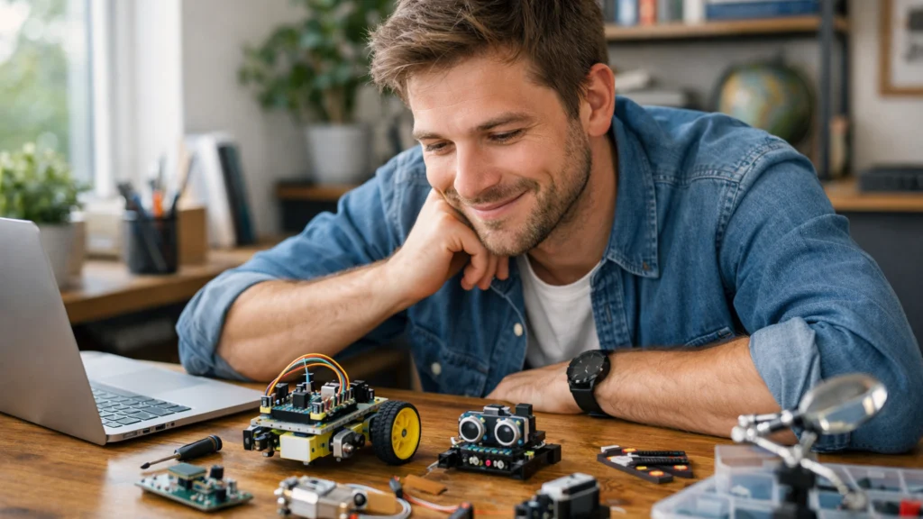 Početnik istražuje osnove robotike u kućnom okruženju