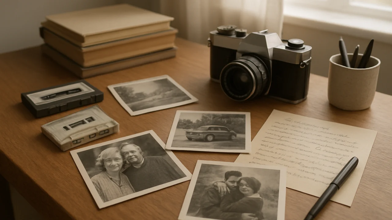 Kreativni stol s analognim predmetima za istraživanje vaporwave estetike