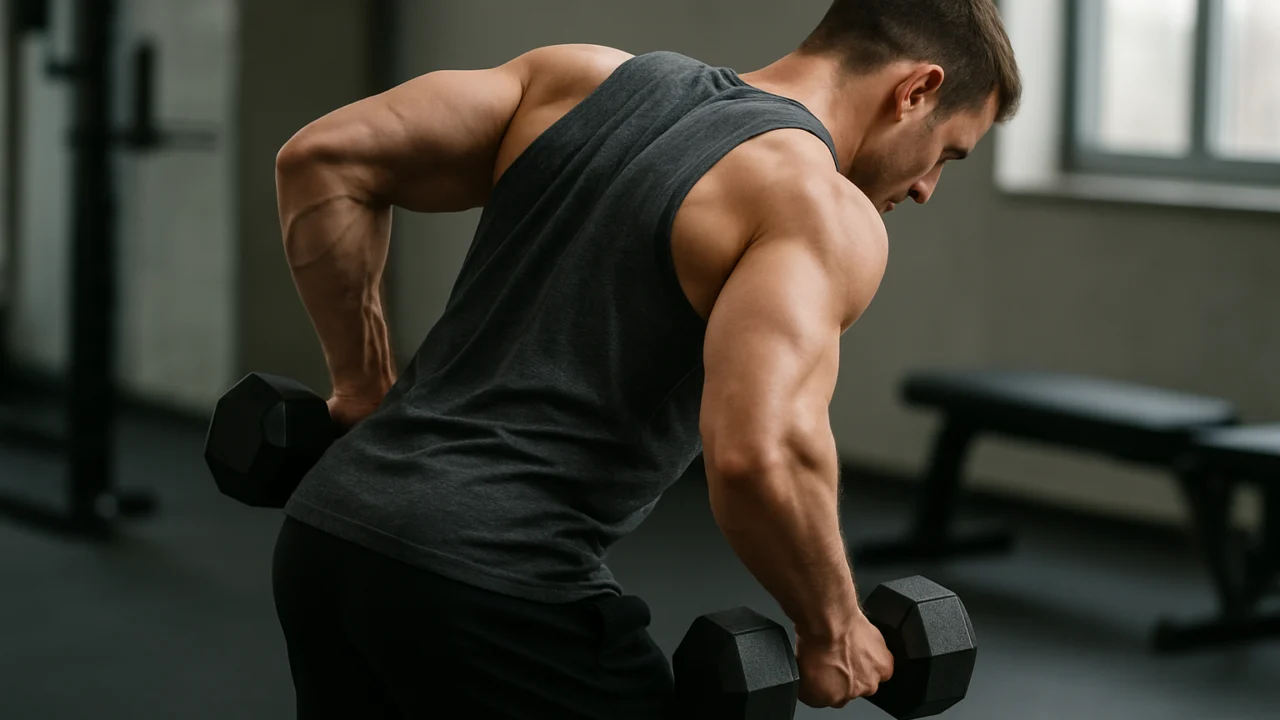 Veslanje s bučicama kao praktičan primjer vježbe za gornji dio leđa