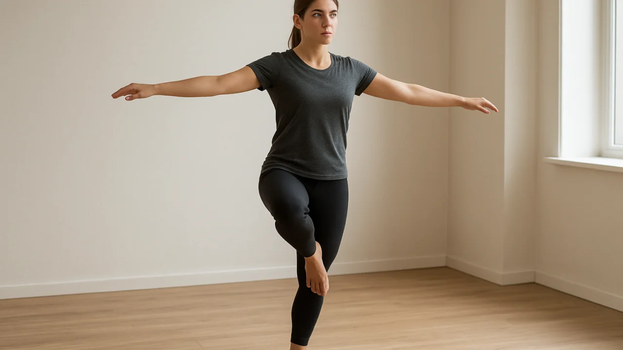 Početnik izvodi osnovnu vježbu propriocepcije stajanjem na jednoj nozi