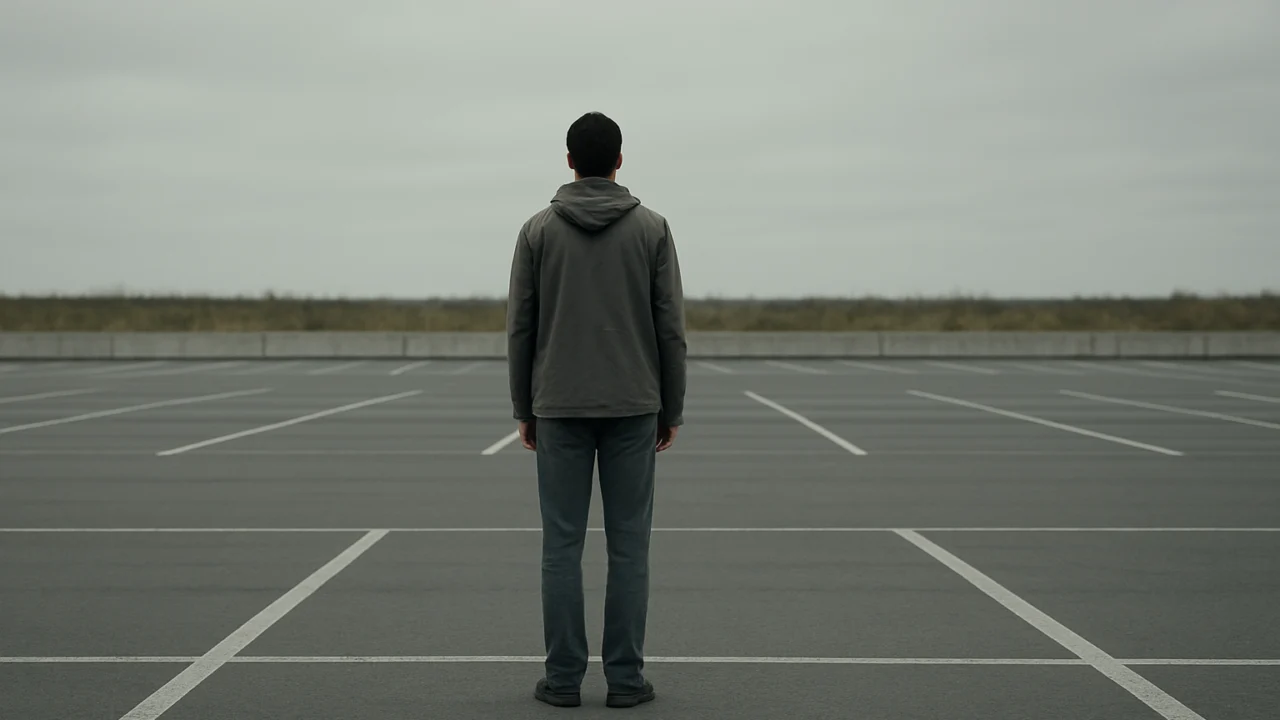 Osoba sama na parkiralištu kao simbol promatranja nelagode u Weirdcoreu