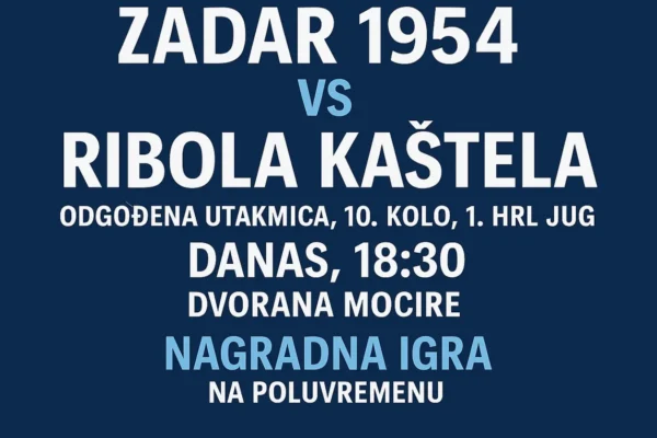 Plavi gradient s naslovom “Zadar 1954 dočekuje Ribolu Kaštela – najava utakmice”